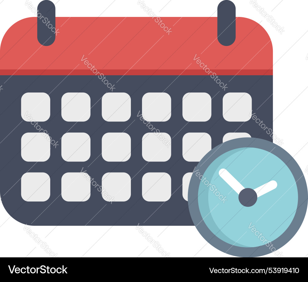 Calendar showing month with clock displaying time Calendar showing month with clock displaying time vector image