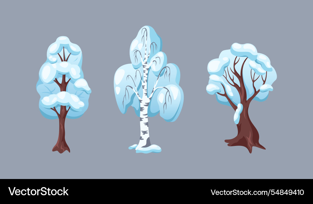 Forest trees covered with snow flat color objects Forest trees covered with snow flat color objects vector image