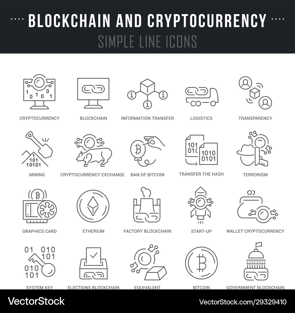 Set line icons blockchain and cryptocurrency vector image