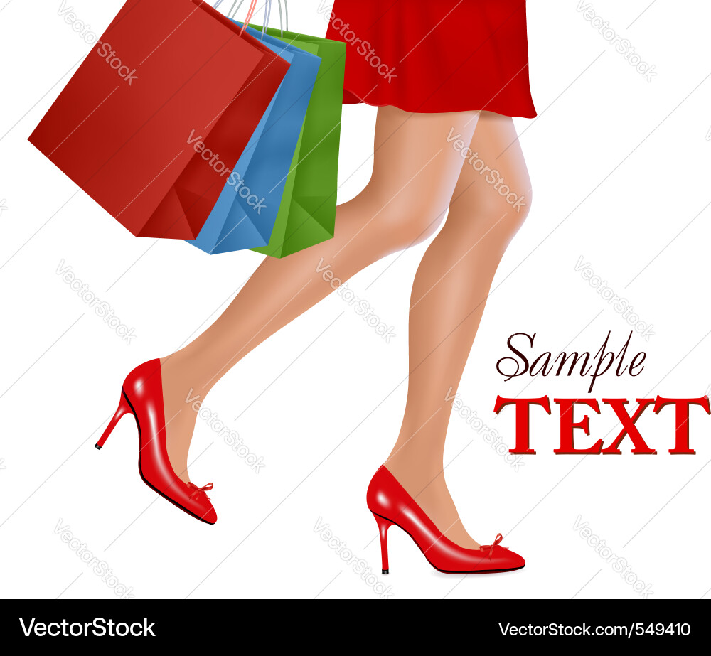 Shopping Frau mit roten Schuhen Vektorbild