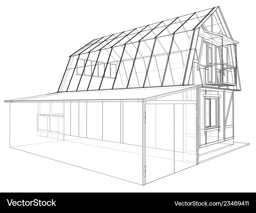 3d rendering of house wireframe structure Vector Image