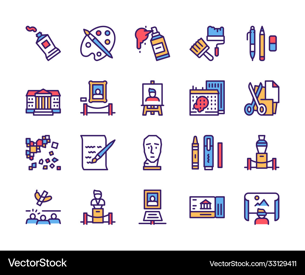 Art color linear icon set editable stroke Vector Image