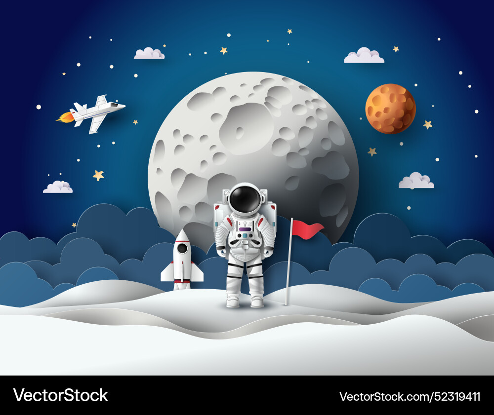 Astronaut with flag on the planet Vector Image