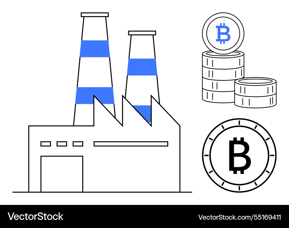 Cryptocurrency mining represented with factory Cryptocurrency mining represented with factory vector image