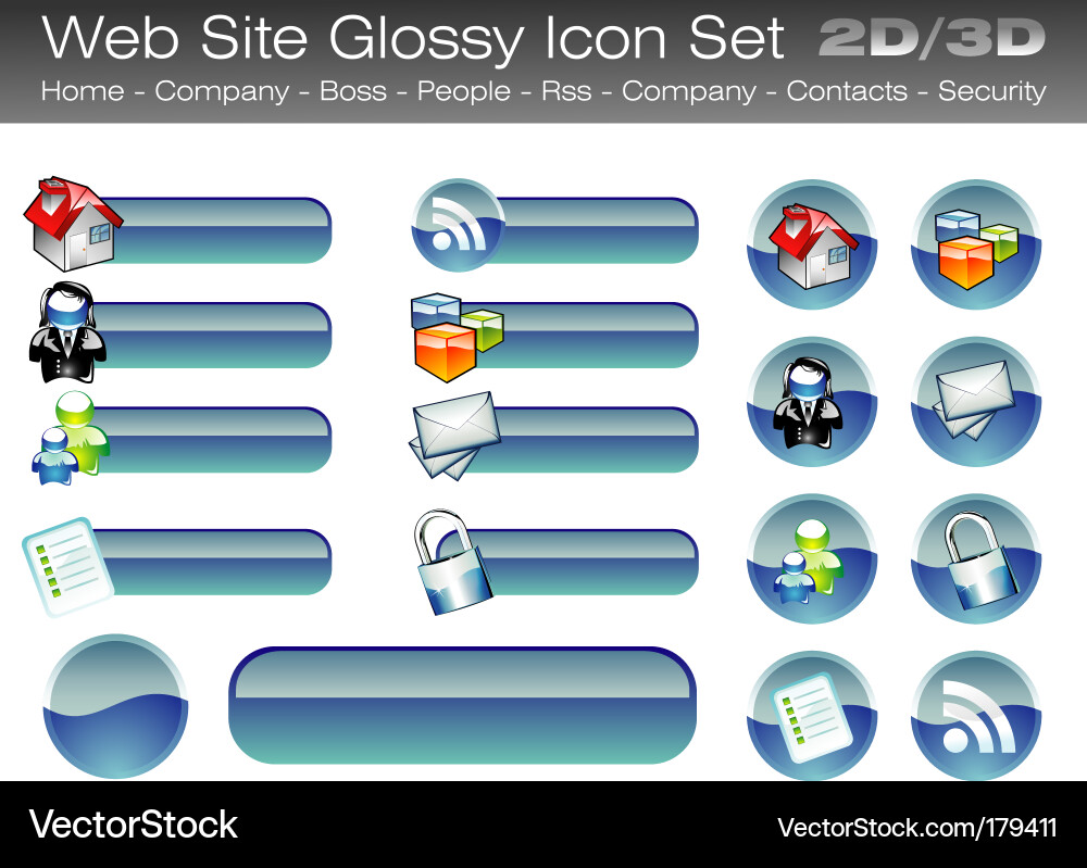 Glossy Button Icon Set vector image
