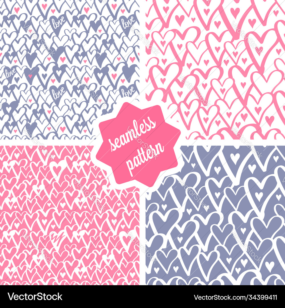 Heart Seamless Patterns Set vector image
