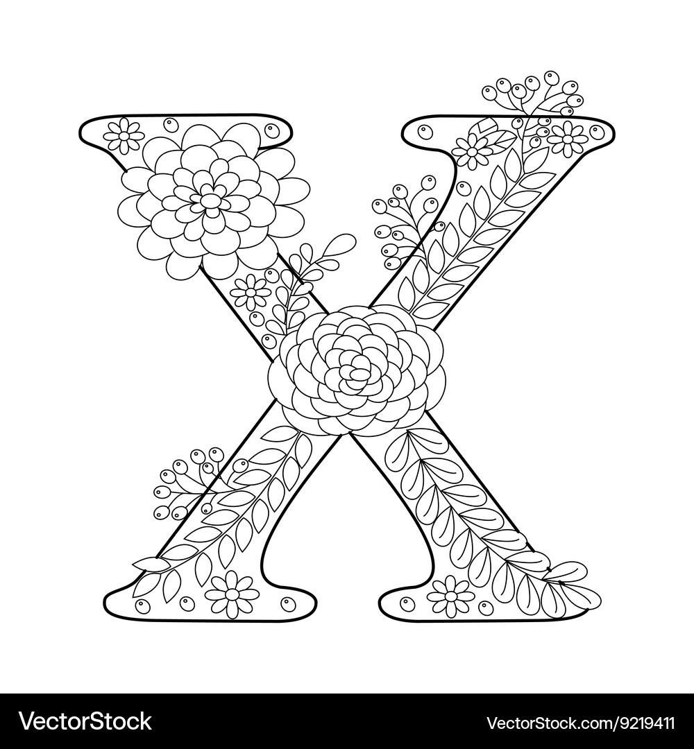 Letter x coloring book for adults Vector Image