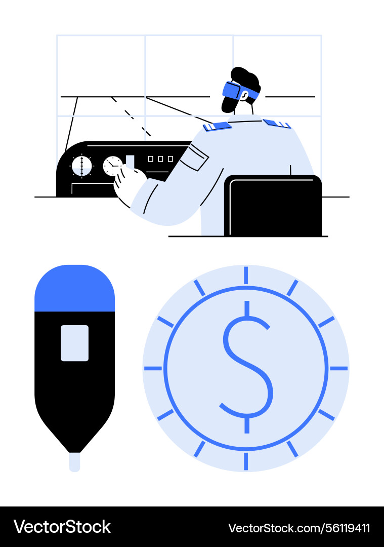 Pilot navigating aircraft with instruments Pilot navigating aircraft with instruments vector image