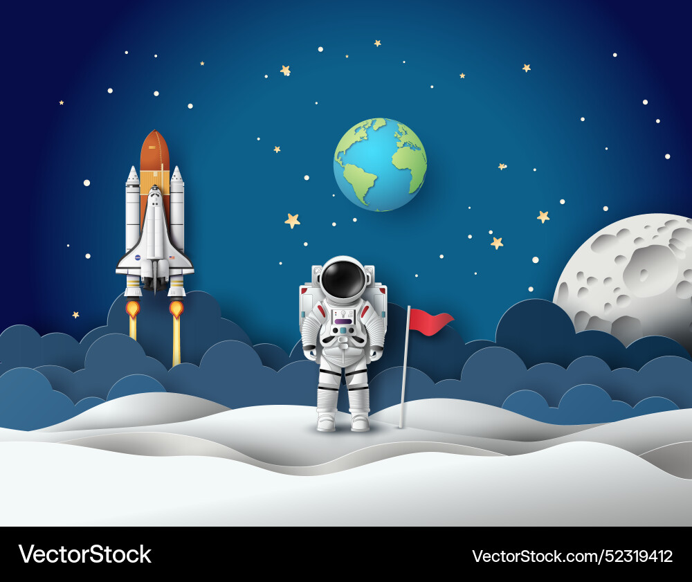 Astronaut with flag on the planet Vector Image