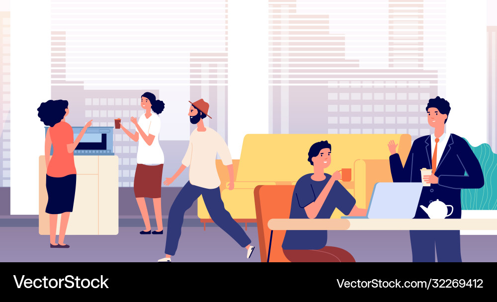 Büro-Lounge mit Menschen und Kaffee vektorbild