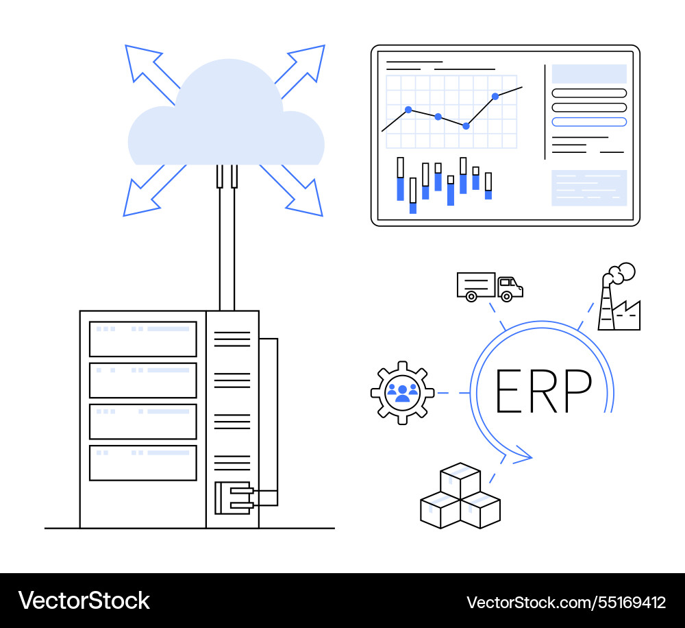 Cloud-based erp system integrating data storage Cloud-based erp system integrating data storage vector image