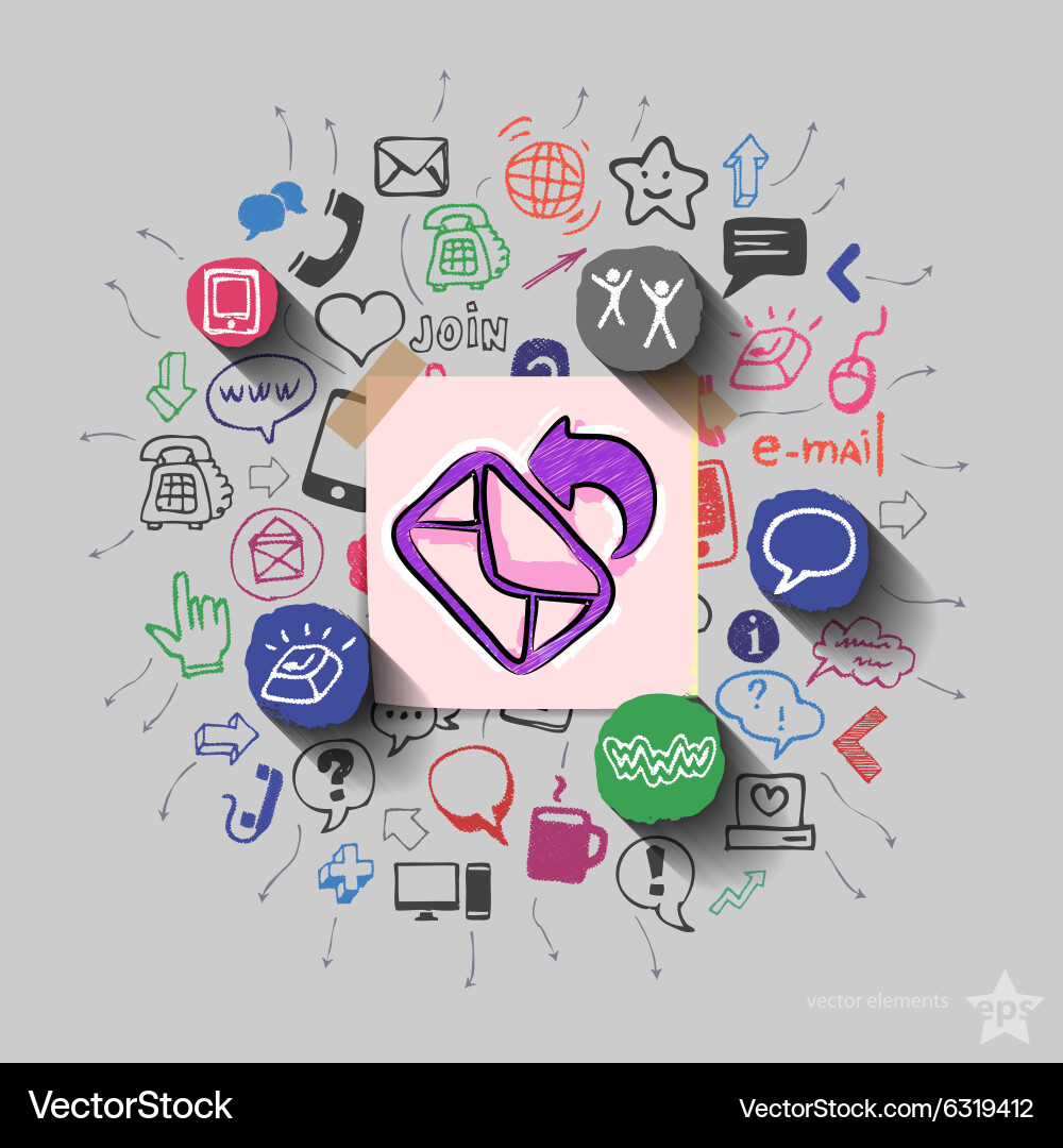 Envelope and collage with web icons background vector image