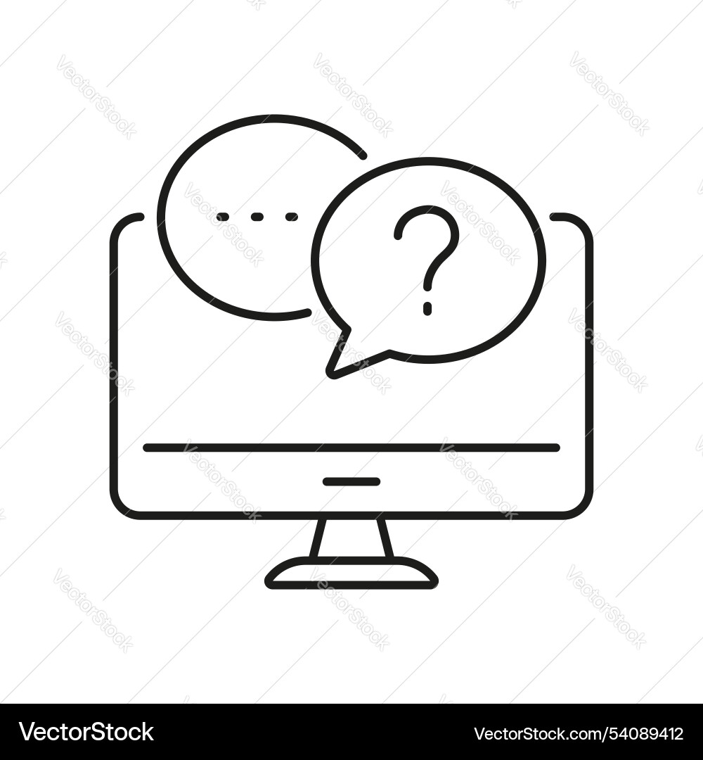 Faq chat on computer screen line icon online Faq chat on computer screen line icon online vector image