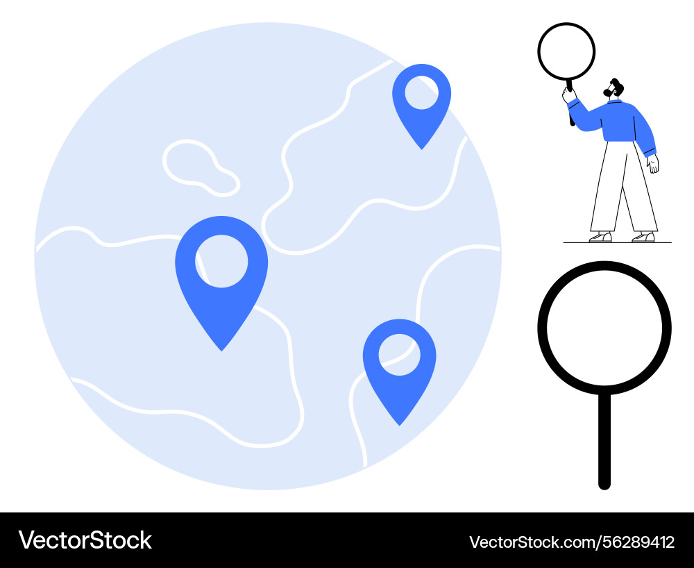 Geolocation concept with map markers and person Geolocation concept with map markers and person vector image