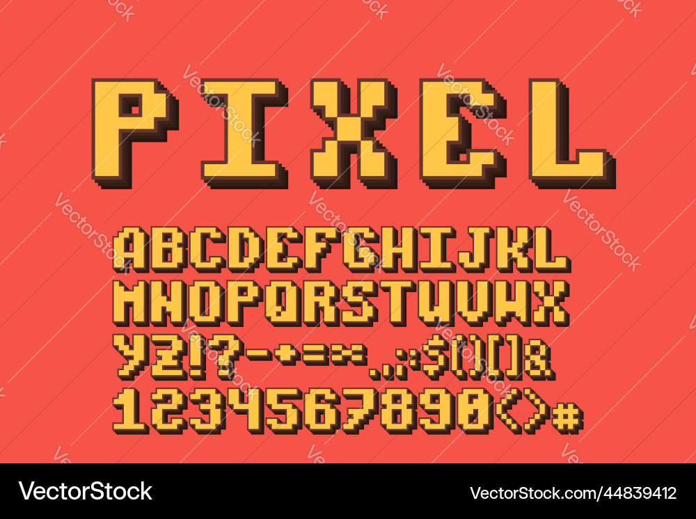 Pixel font alphabet design retro 3d effect Pixel font alphabet design retro 3d effect Vector Image