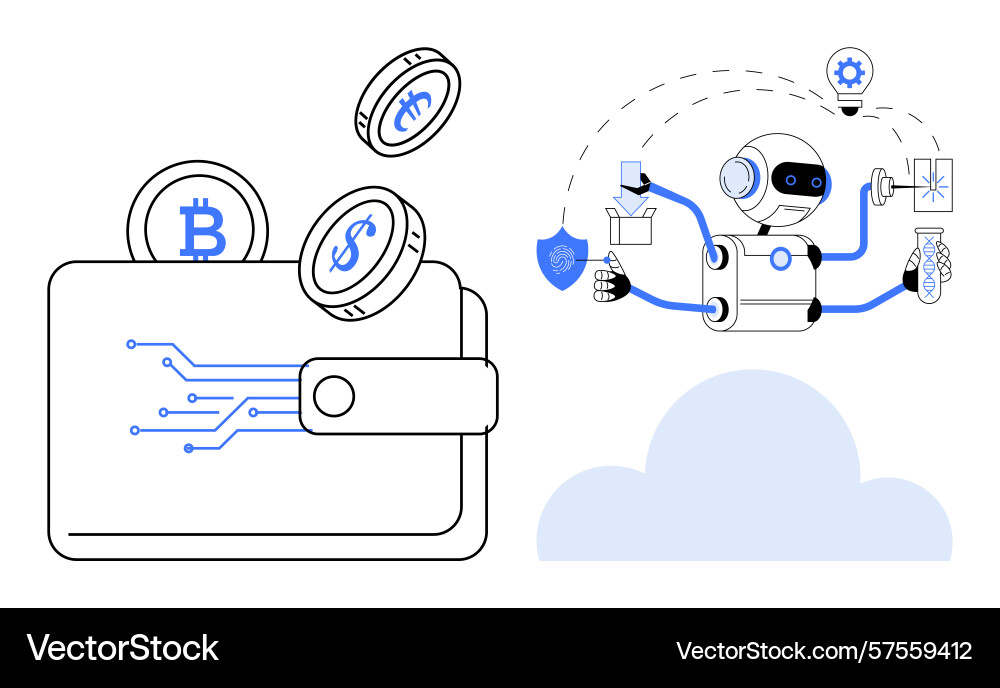 Robot utilizing cloud automation with digital Robot utilizing cloud automation with digital vector image