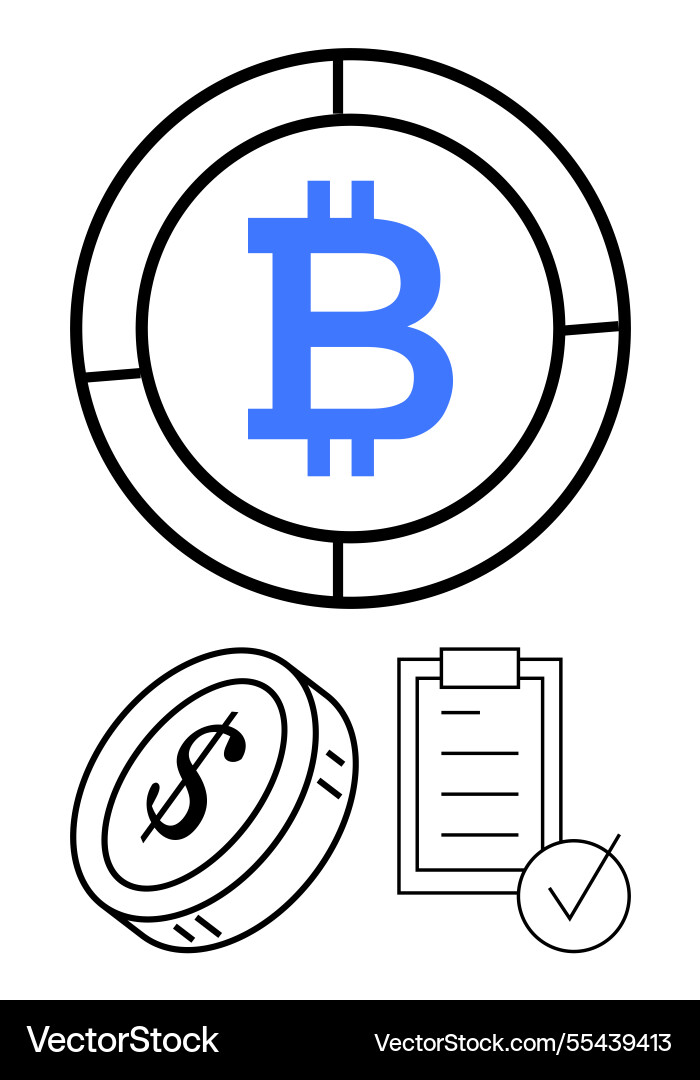 Bitcoin symbol inside a coin frame with dollar Bitcoin symbol inside a coin frame with dollar vector image