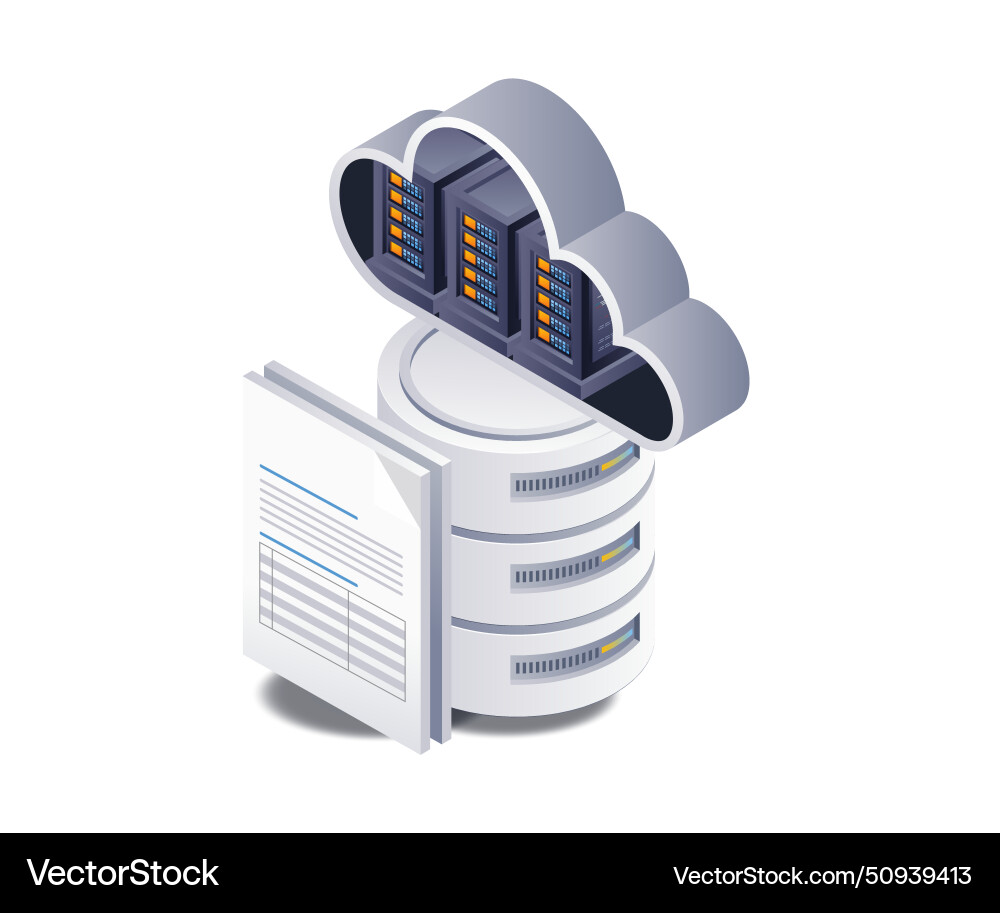 Cloud server database flat isometric 3d Cloud server database flat isometric 3d vector image