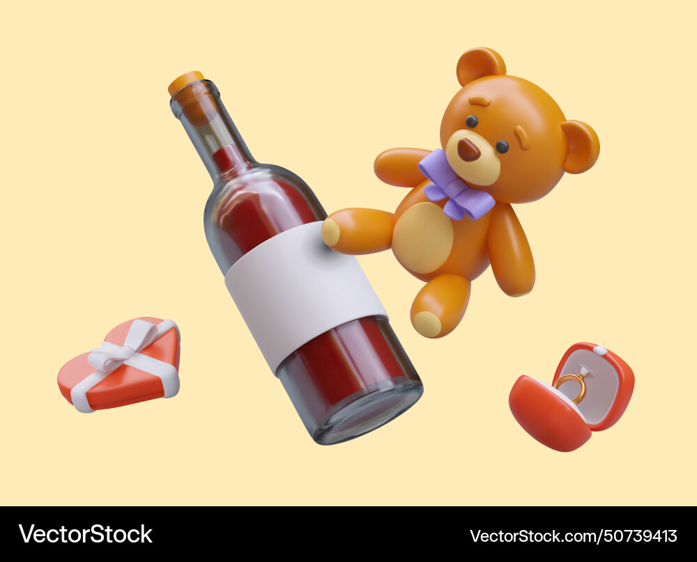 Romantic concept realistic teddy bear bottle Vector Image