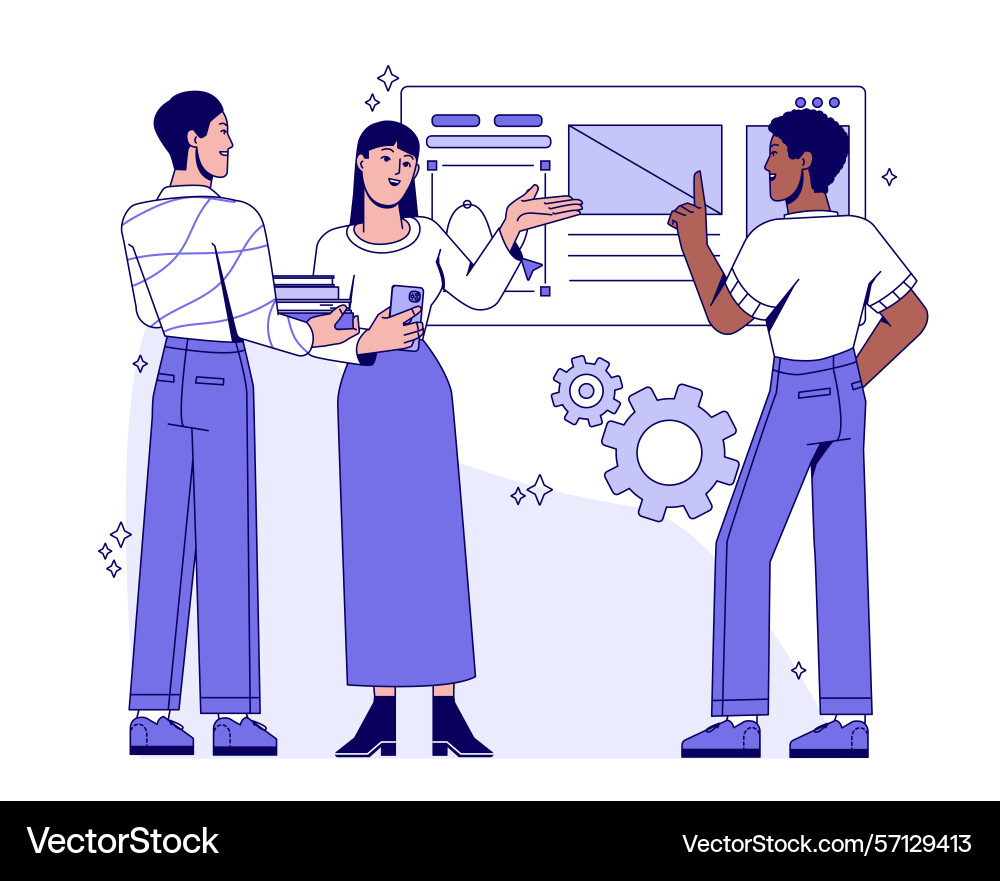 Teamwork on interactive interface design Teamwork on interactive interface design vector image