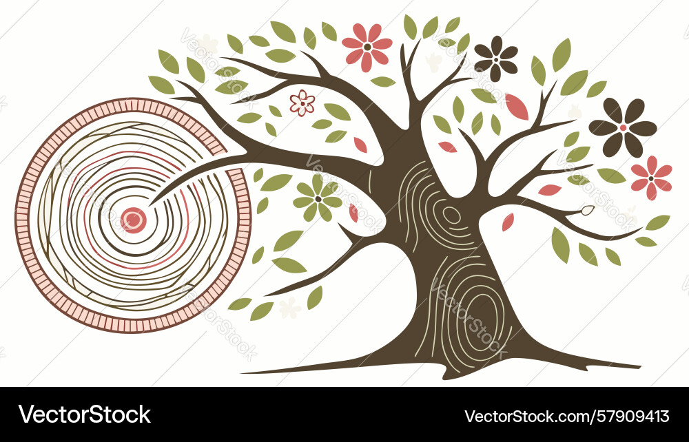 Windswept tree with radial swirls design Vector Image