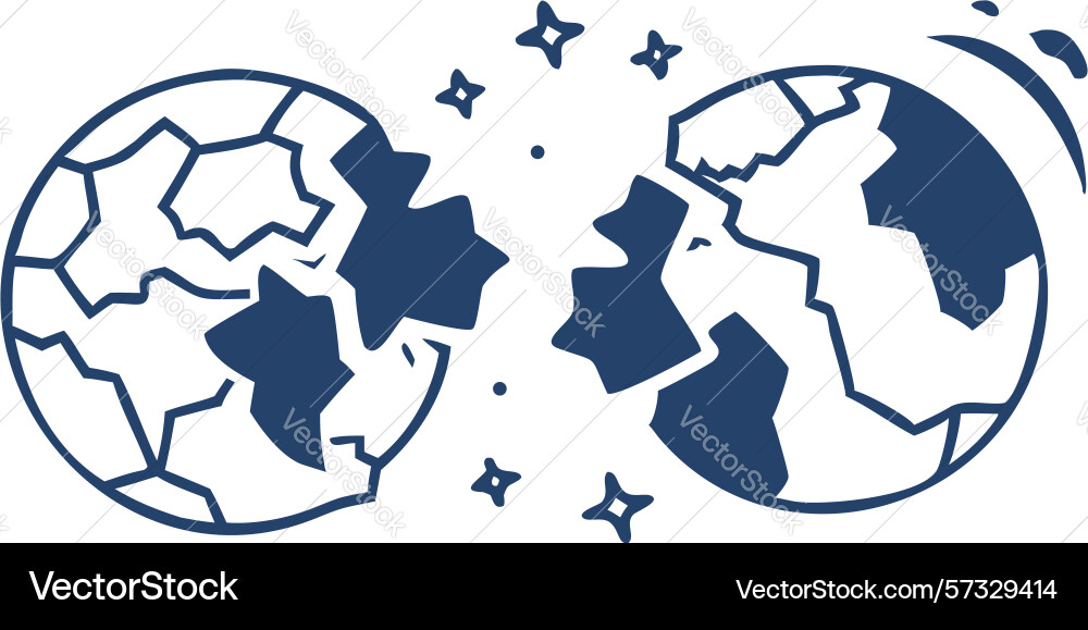 Broken globe symbolizing global fragmentation vector image