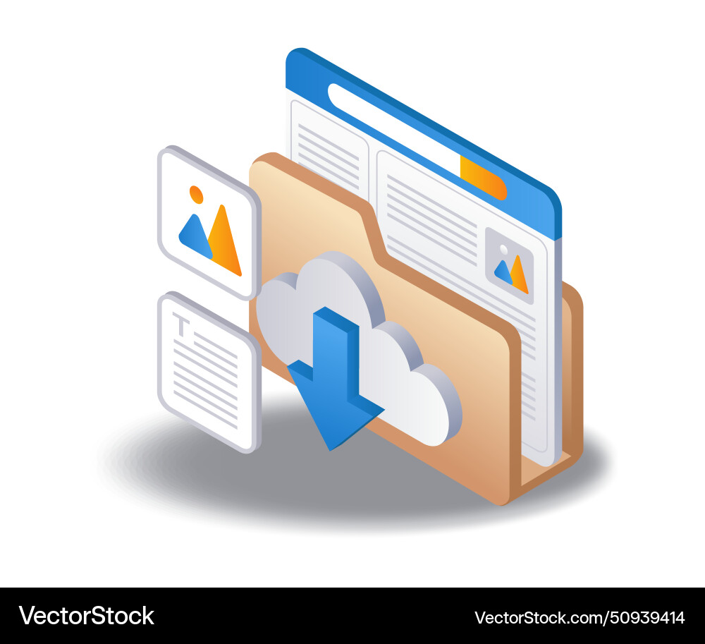 Cloud server folder data flat isometric 3d Cloud server folder data flat isometric 3d vector image