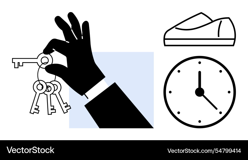 Hand holding keys clock showing time and pair Hand holding keys clock showing time and pair vector image