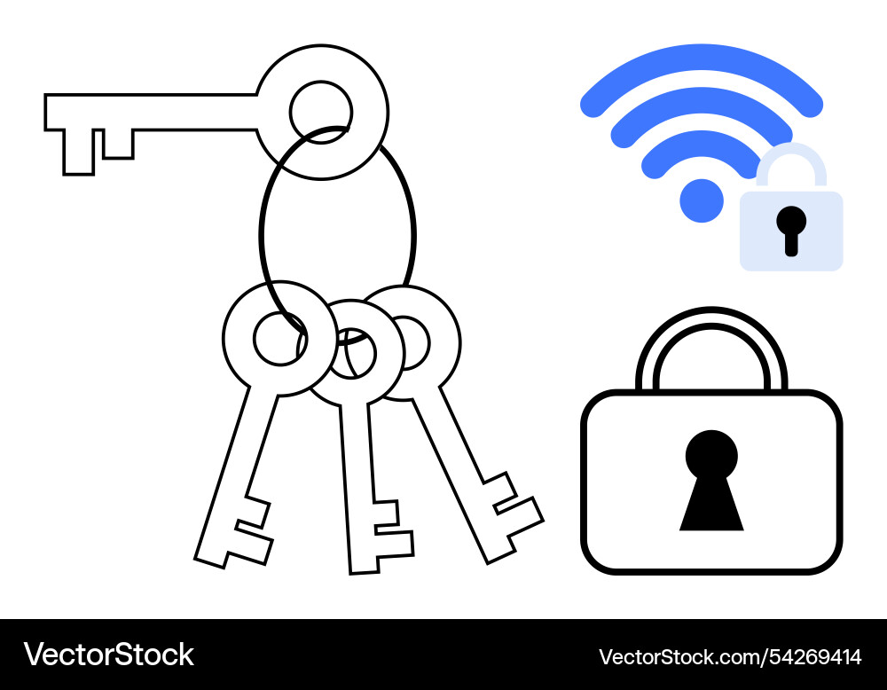 Keys and lock with wireless security symbol Keys and lock with wireless security symbol vector image