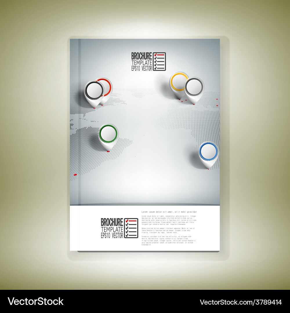 World map with pointer marks brochure flyer vector image