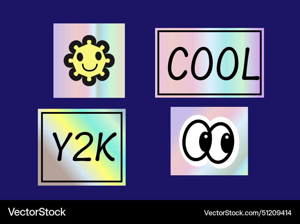 Y2k elements set with gradient hologram stickers Y2k elements set with gradient hologram stickers Vector Image