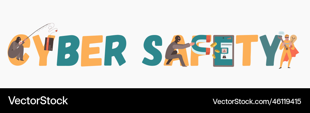 Cyber security text composition Cyber security text composition vector image