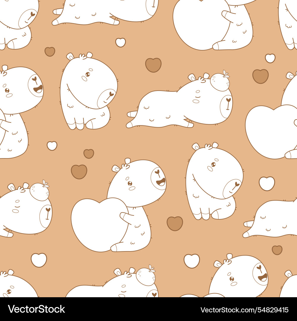 Outline nahtlose Muster niedlich capybara mit Herz Outline nahtlose Muster niedlich capybara mit Herz vektorbild