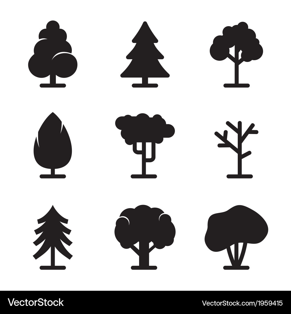 Tree Icon Set - Botanical Collection Vector Image
