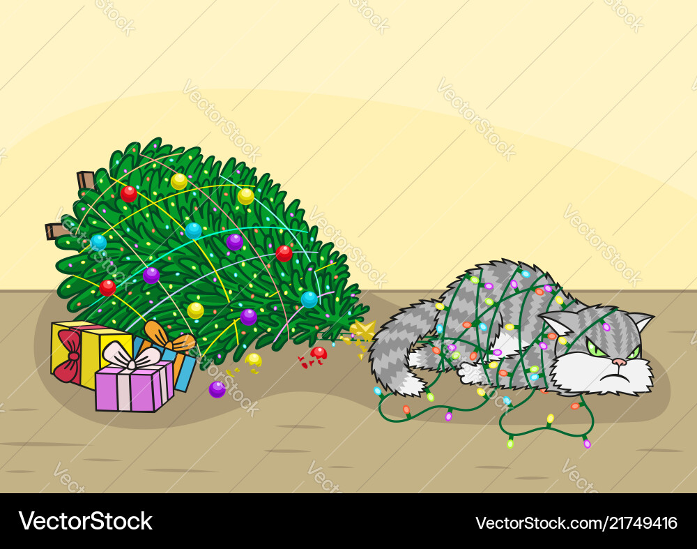 Cat Tangles in Weihnachten Garland Vektorbild