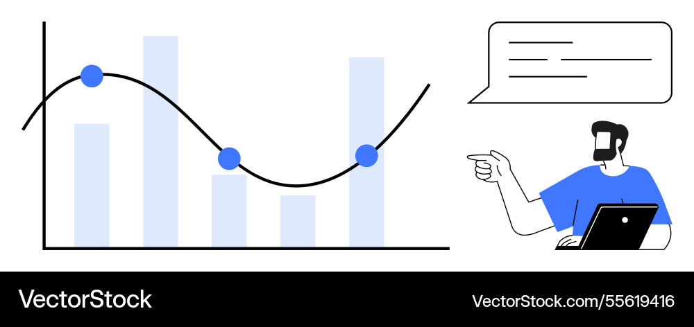 Man explaining graph with bar and line chart using Man explaining graph with bar and line chart using vector image