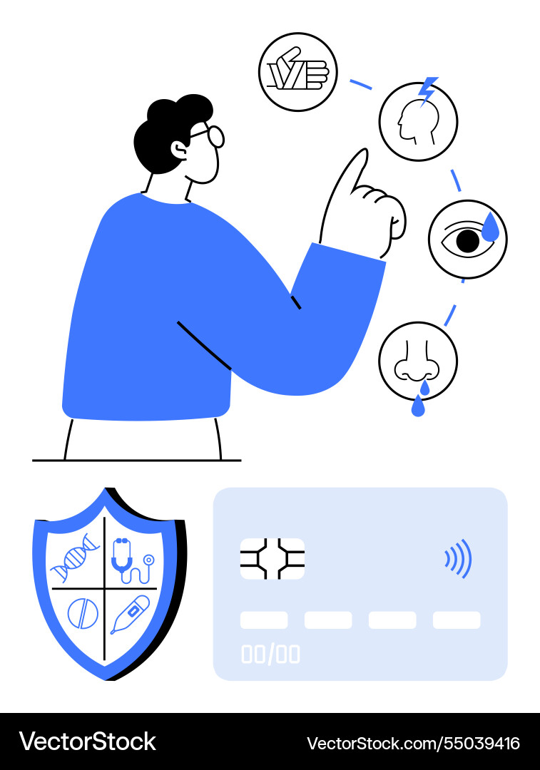 Man exploring biometric security with health icons Vector Image