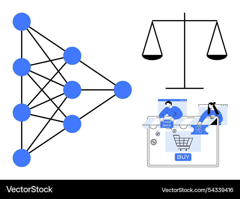 Neural network diagram with justice scale Neural network diagram with justice scale vector image