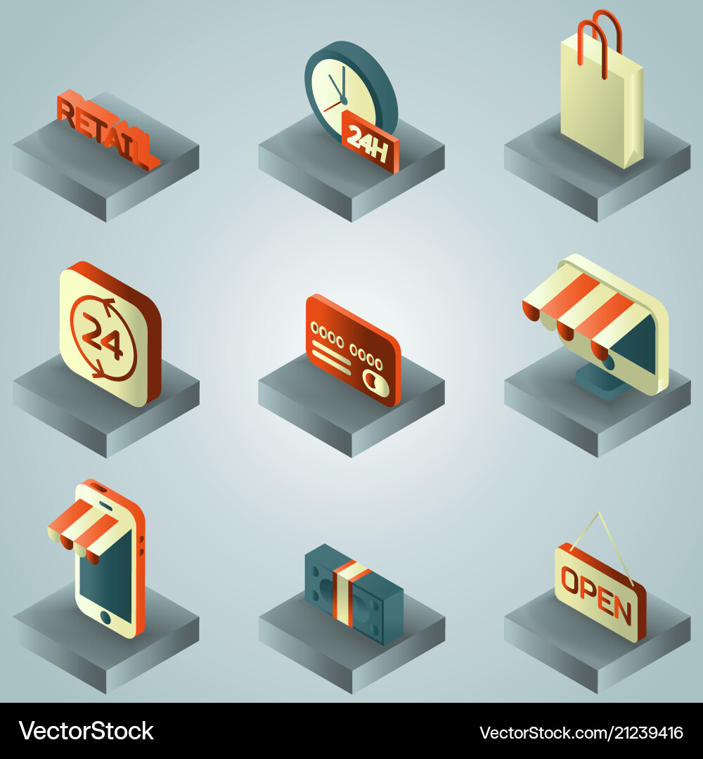 Retail color gradient isometric icons Retail color gradient isometric icons Vector Image
