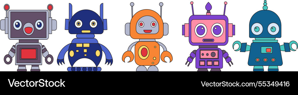 Robots android in doodle style isolated vector image