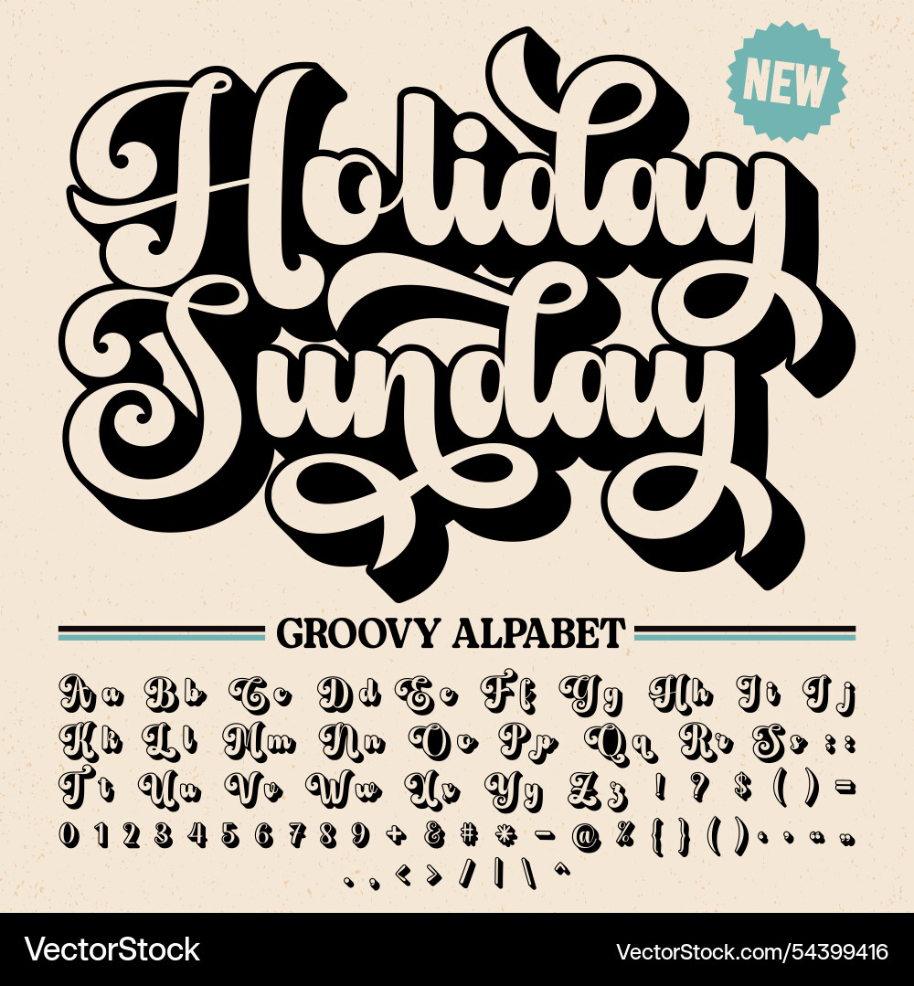 Script groove retro vintage display font alphabet vector image