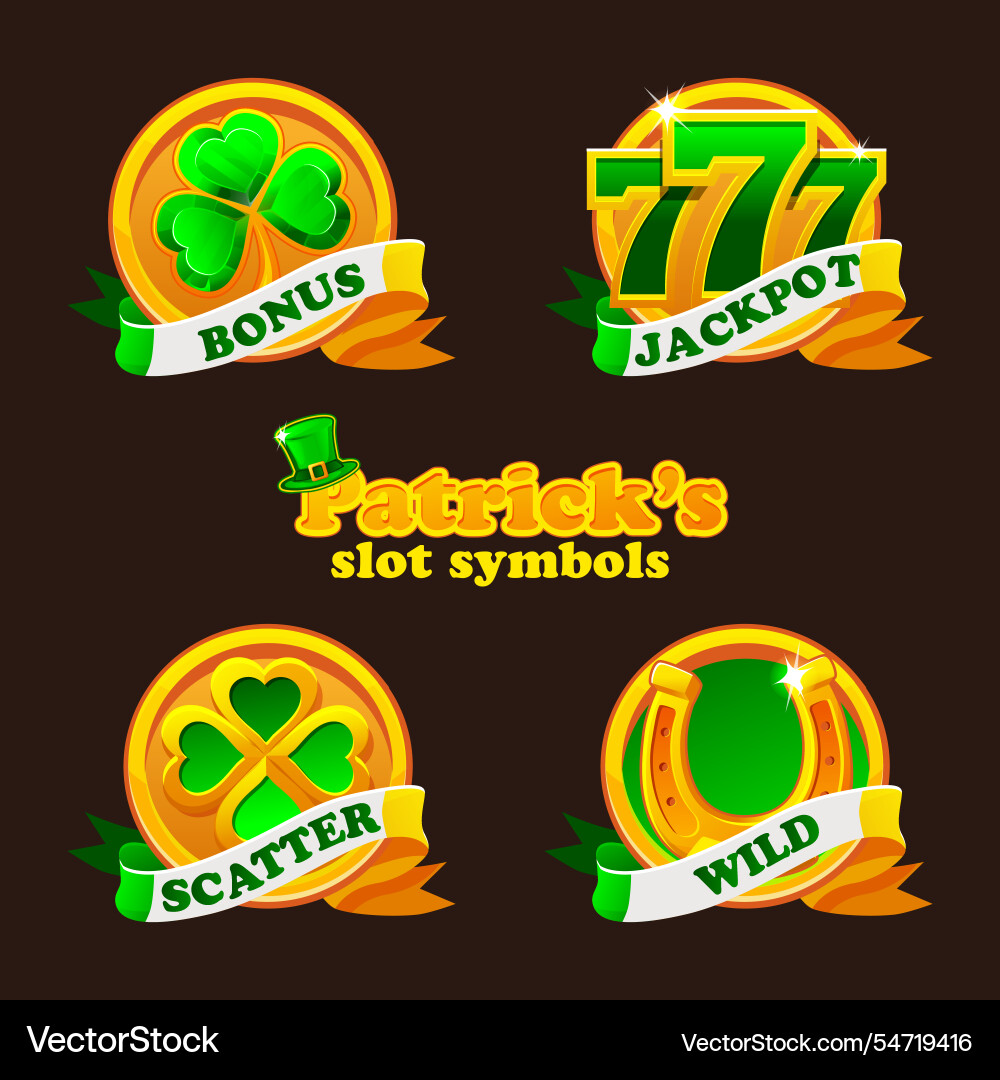 St patrick day green-golden icons for your game St patrick day green-golden icons for your game vector image