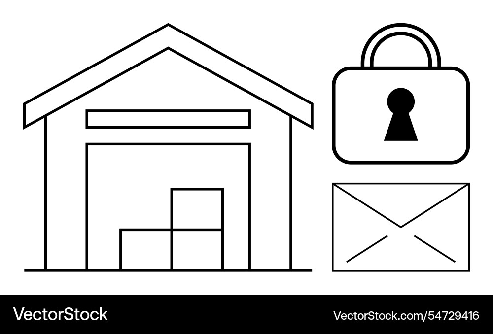 Warehouse with boxes padlock and envelope Vector Image