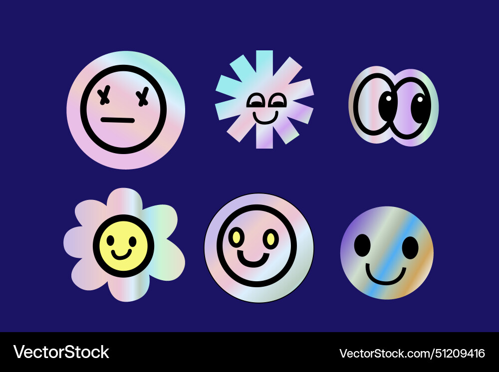Y2k elements set with gradient hologram stickers Y2k elements set with gradient hologram stickers vector image