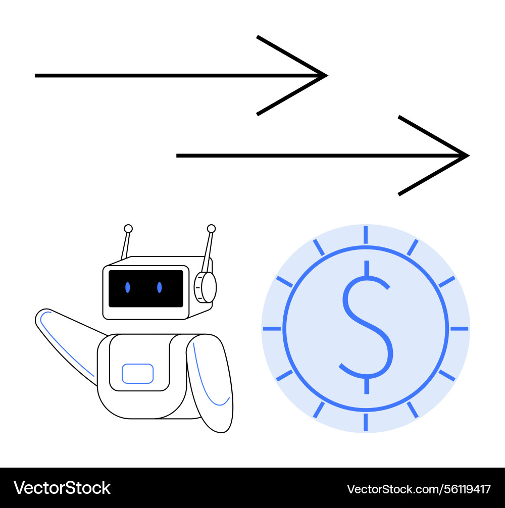 Automation robot directing money flow with forward Automation robot directing money flow with forward vector image