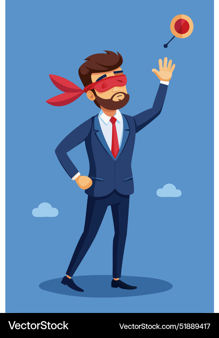 Blindfolded businessman aims for target Royalty Free Vector
