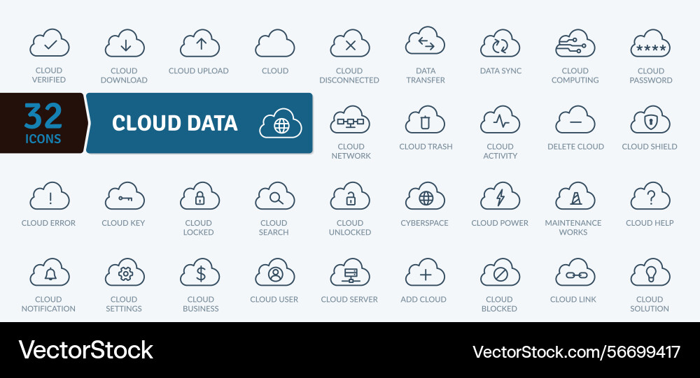 Cloud data icons digital storage and network Cloud data icons digital storage and network vector image