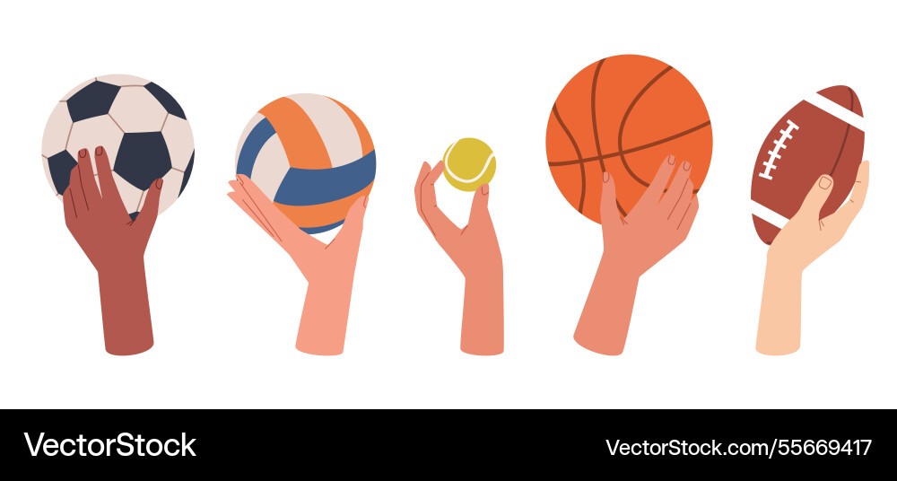 Human hands holding sports balls football Human hands holding sports balls football vector image