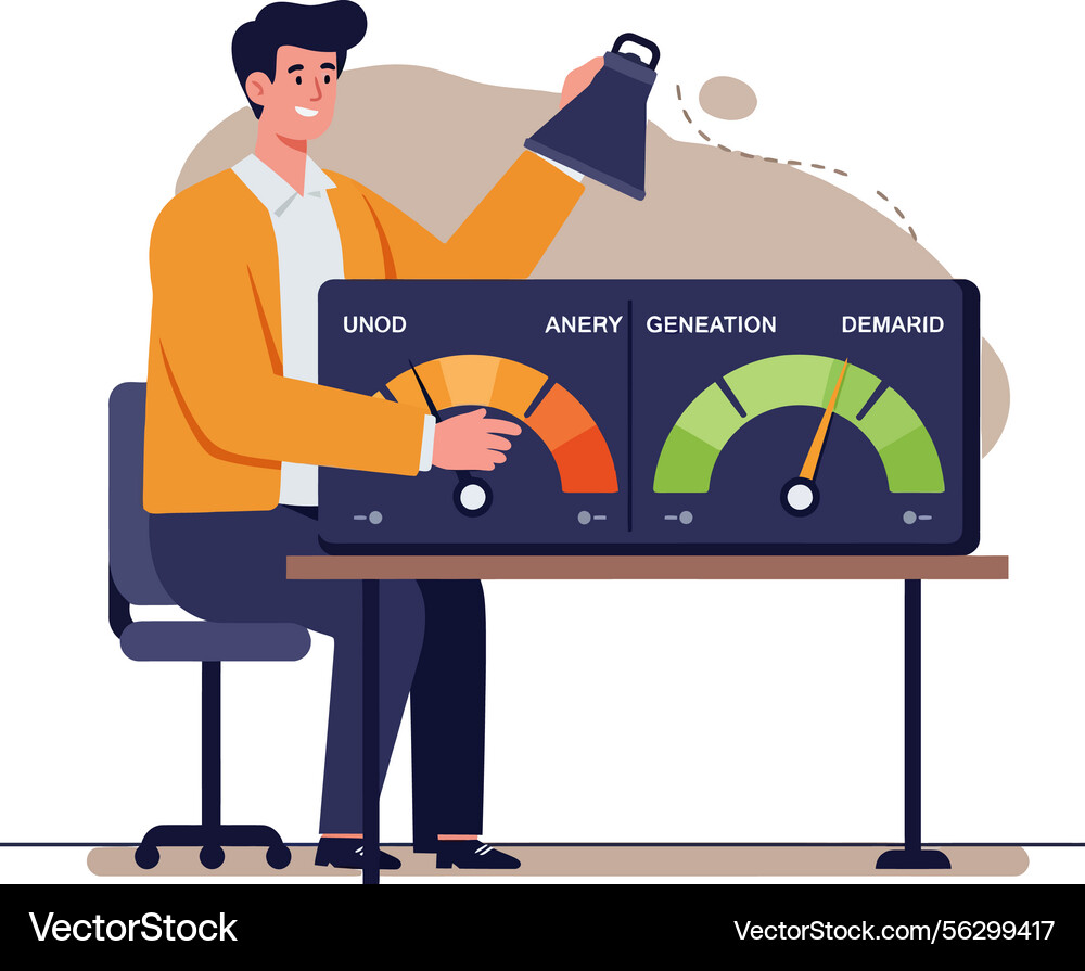 Man adjusting control panel with colorful gauges Vector Image