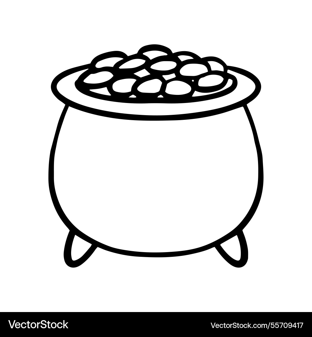 Pot of gold with coins cauldron money hand Pot of gold with coins cauldron money hand Vector Image